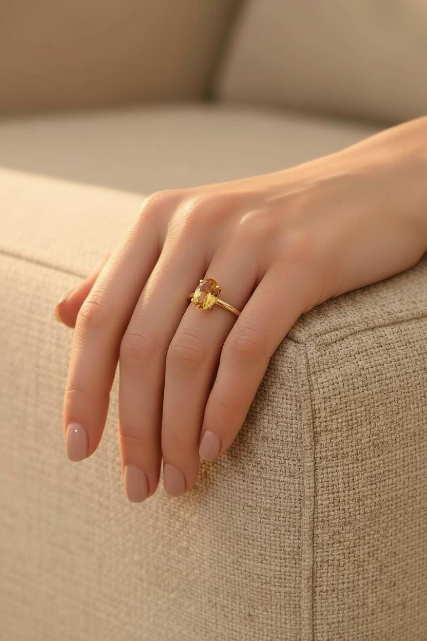 Citrine Engagement Ring Oval Solitaire Ring Minimalist Travel Ring November Birthstone