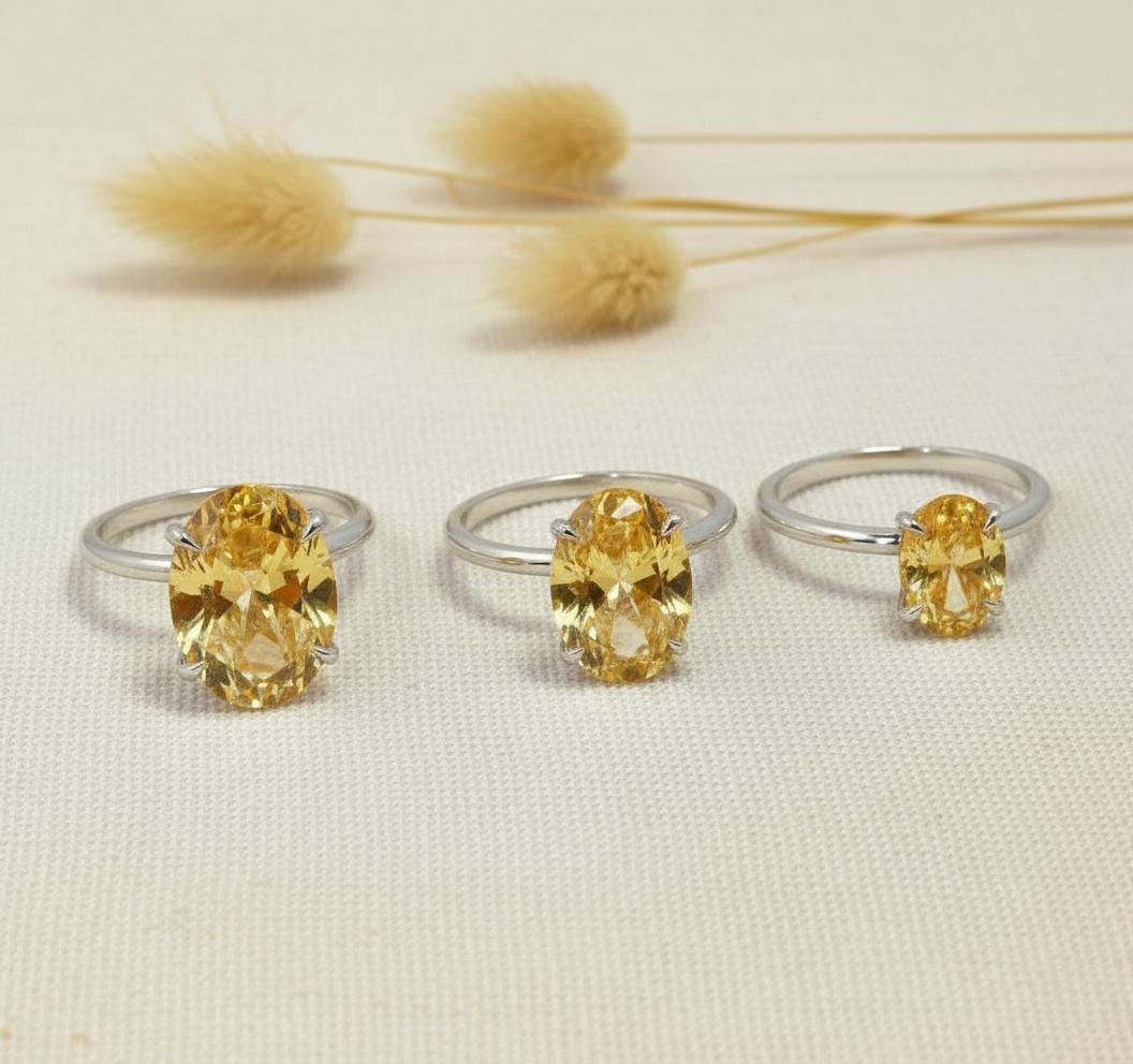 Citrine Engagement Ring Oval Solitaire Ring Minimalist Travel Ring November Birthstone
