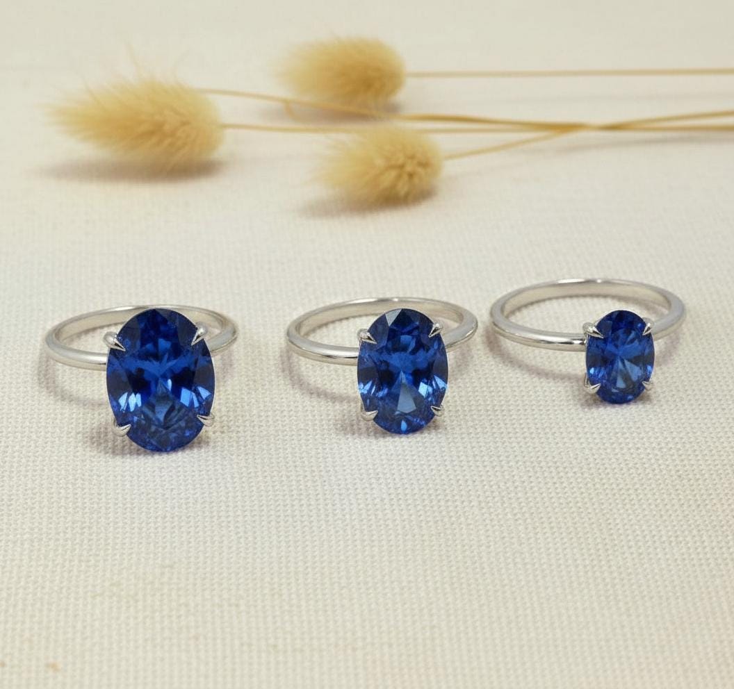 Blue Zircon Engagement Ring Oval Solitaire Ring Minimalist Travel Ring December Birthstone