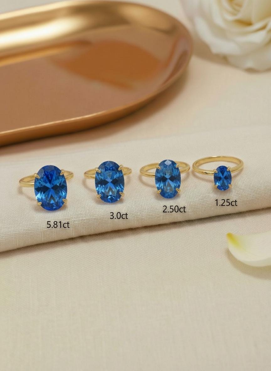 Blue Zircon Engagement Ring Oval Solitaire Ring Minimalist Travel Ring December Birthstone
