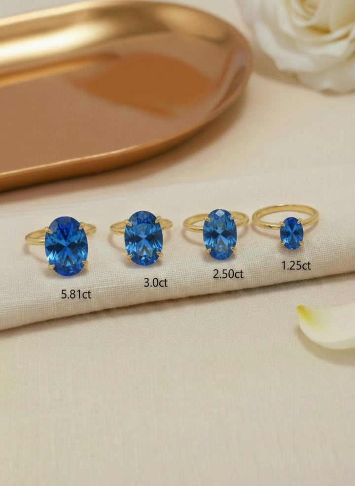 Blue Zircon Engagement Ring Oval Solitaire Ring Minimalist Travel Ring December Birthstone