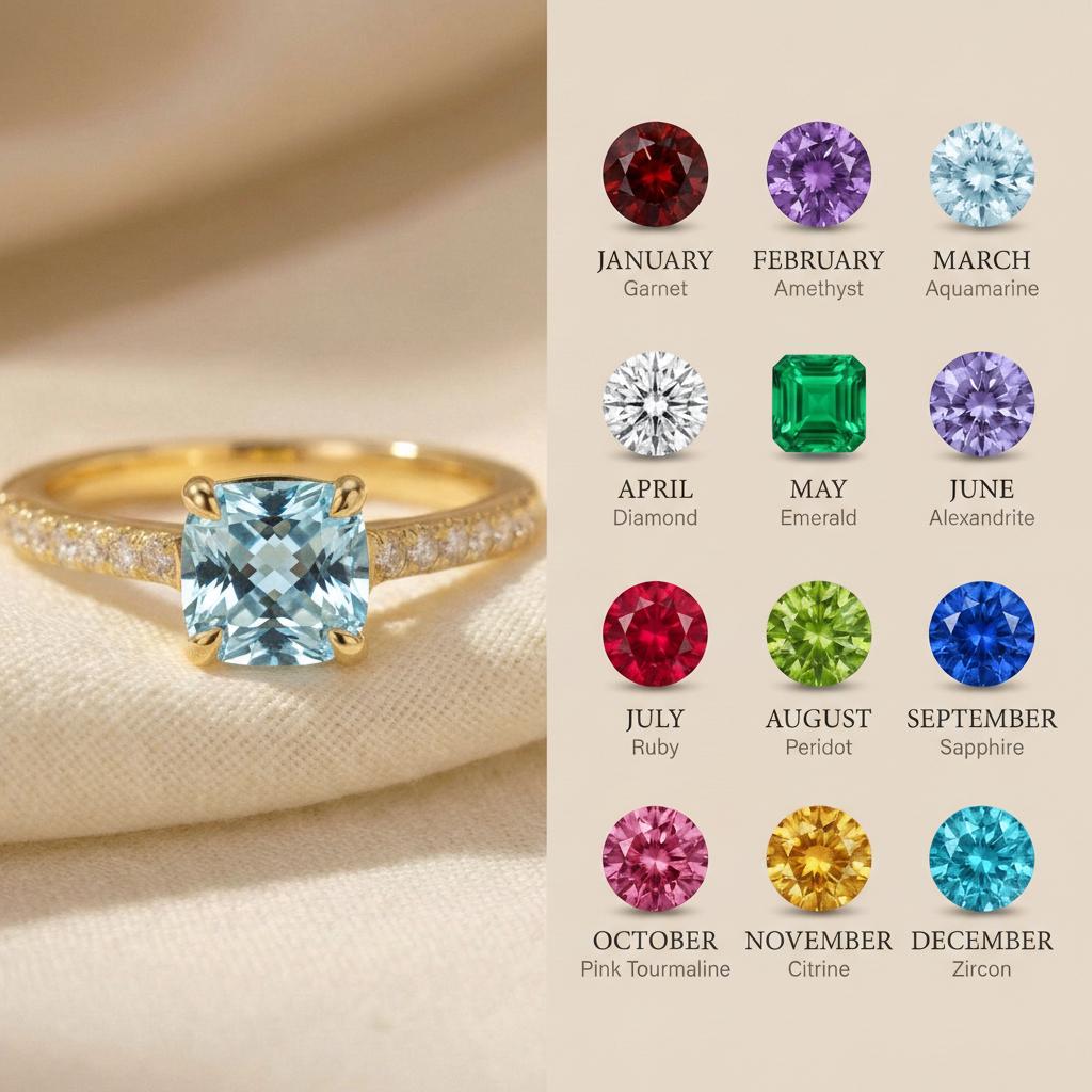 6.0mm Cushion Cut Aquamarine Engagement Ring, March Birthstone Gift