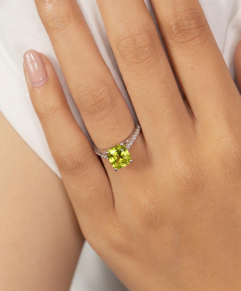 Graduation Gift - 6.0mm Cushion Cut Peridot Ring, August Birthstone Jewelry, Sterling Silver Engagement Ring, Green Gemstone Ring for Women