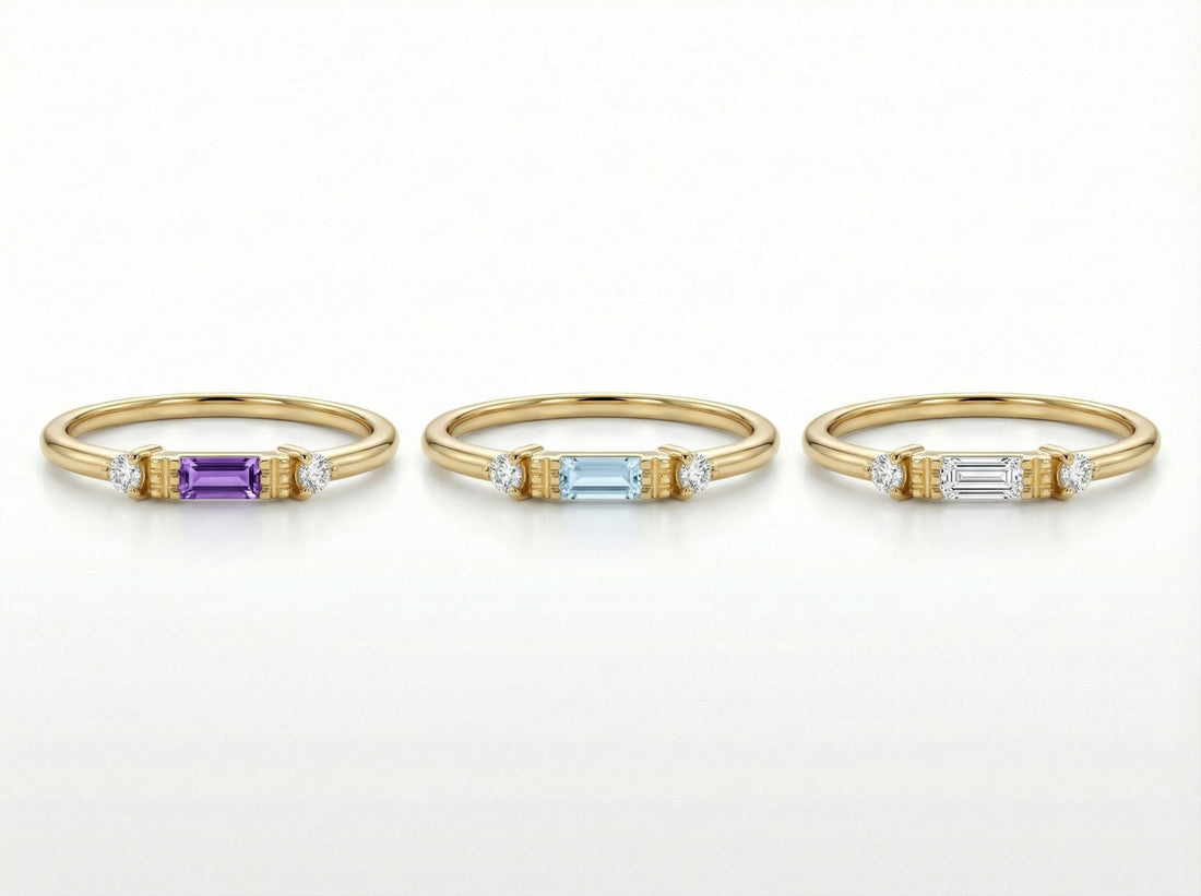 Personalized Valentine Gift Customize Birthstone Ring in Yellow Gold | Sapphire and Diamond Minimalist Promise Ring | Romantic Gift for Her