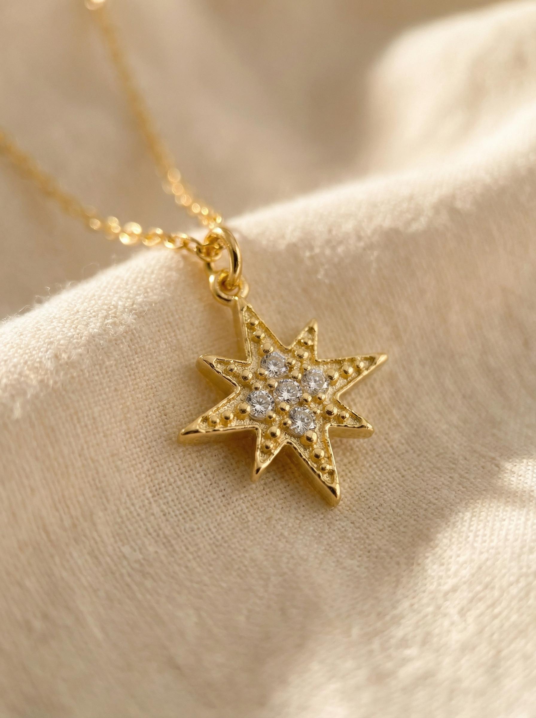 North Star Necklace / North Star Charm / Diamonds Star Necklace / Bridesmaid Gift