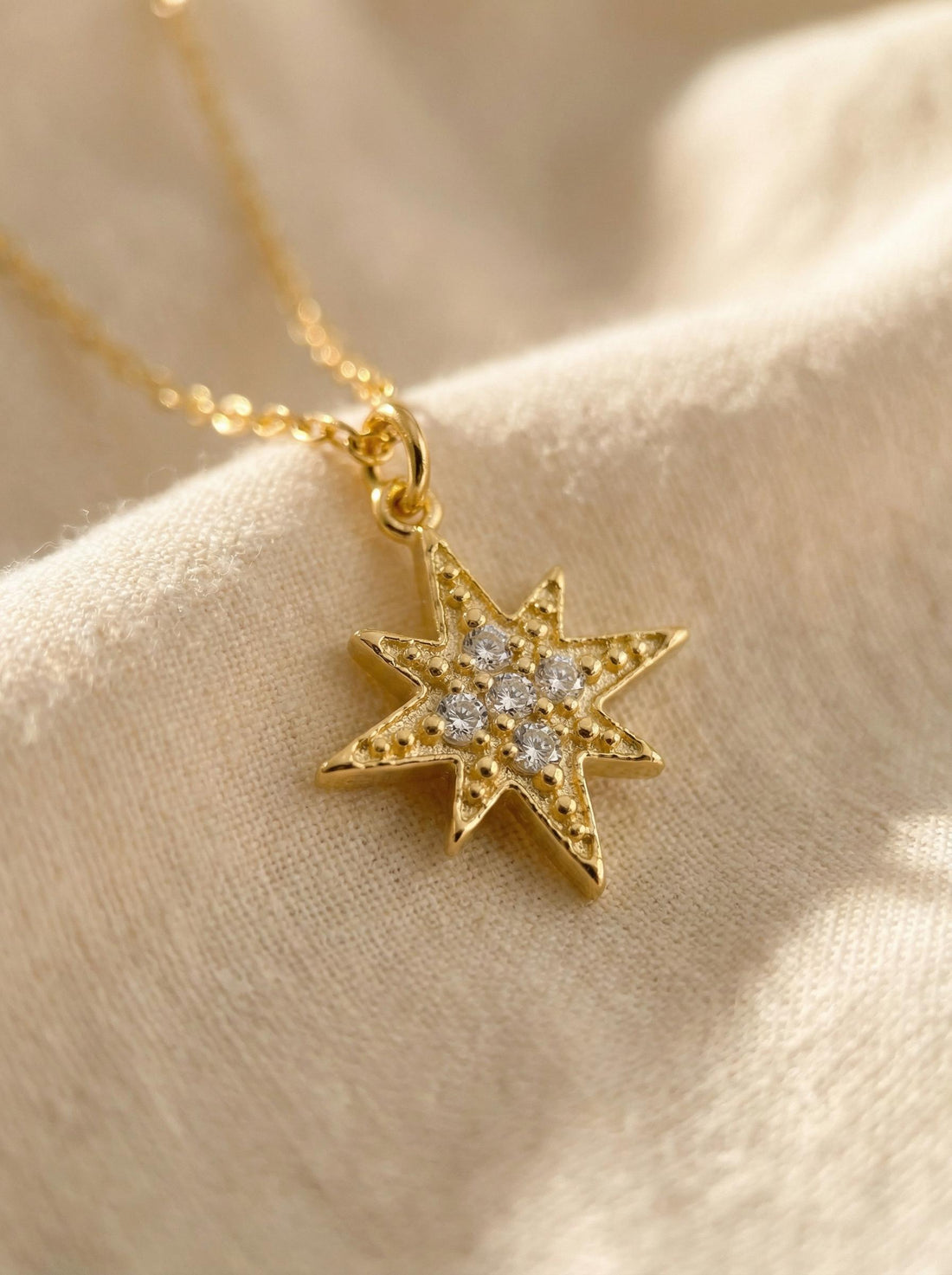 North Star Necklace / North Star Charm / Diamonds Star Necklace / Bridesmaid Gift