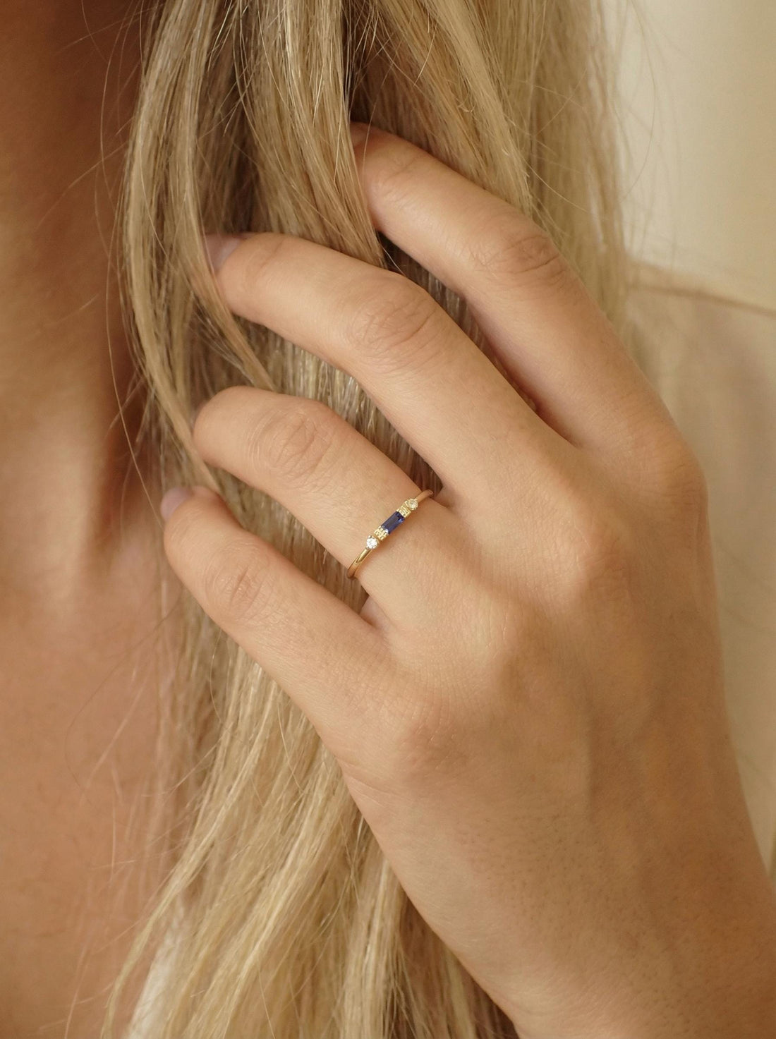 Baguette Sapphire Ring / September Birthstone / Stacking Sapphire and Diamond Ring / Minimalist Ring / In Stock