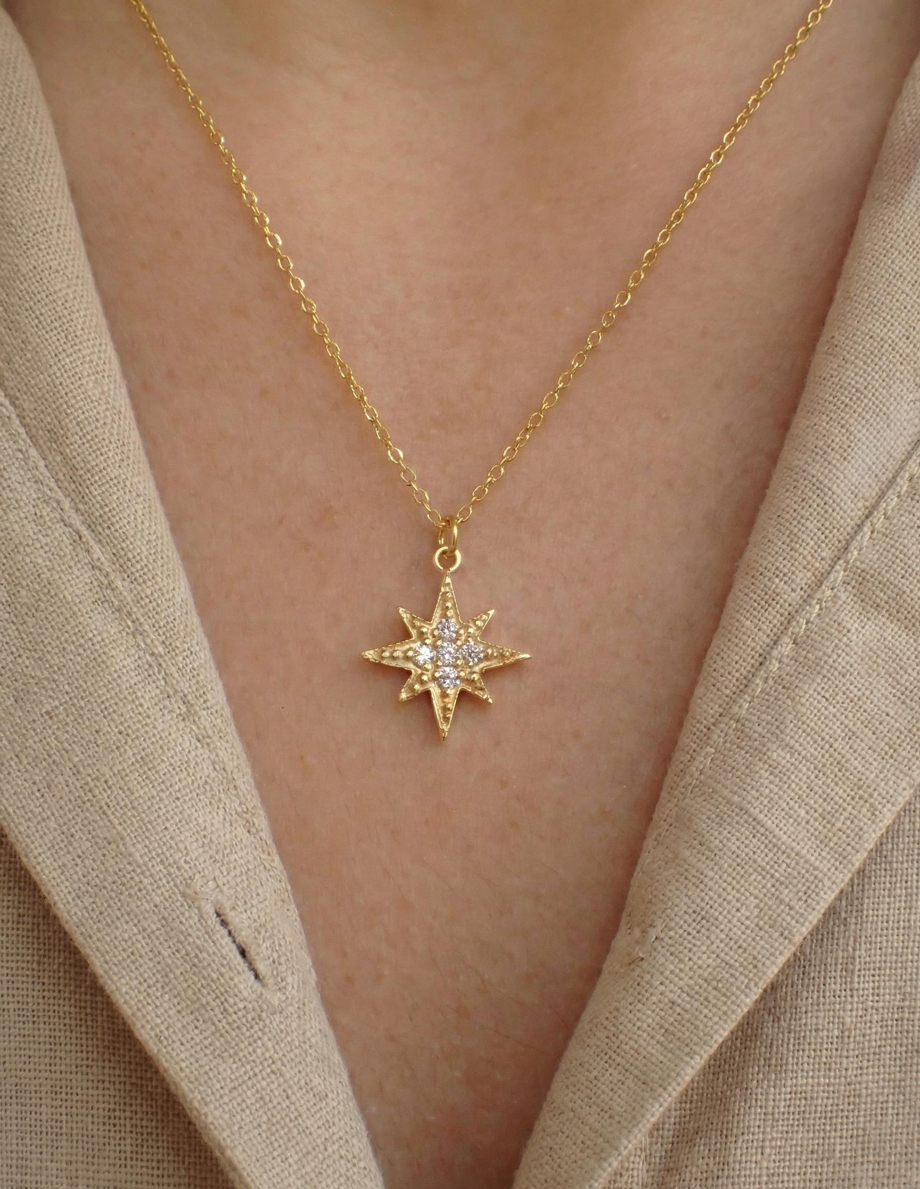 North Star Necklace / North Star Charm / Diamonds Star Necklace / Bridesmaid Gift