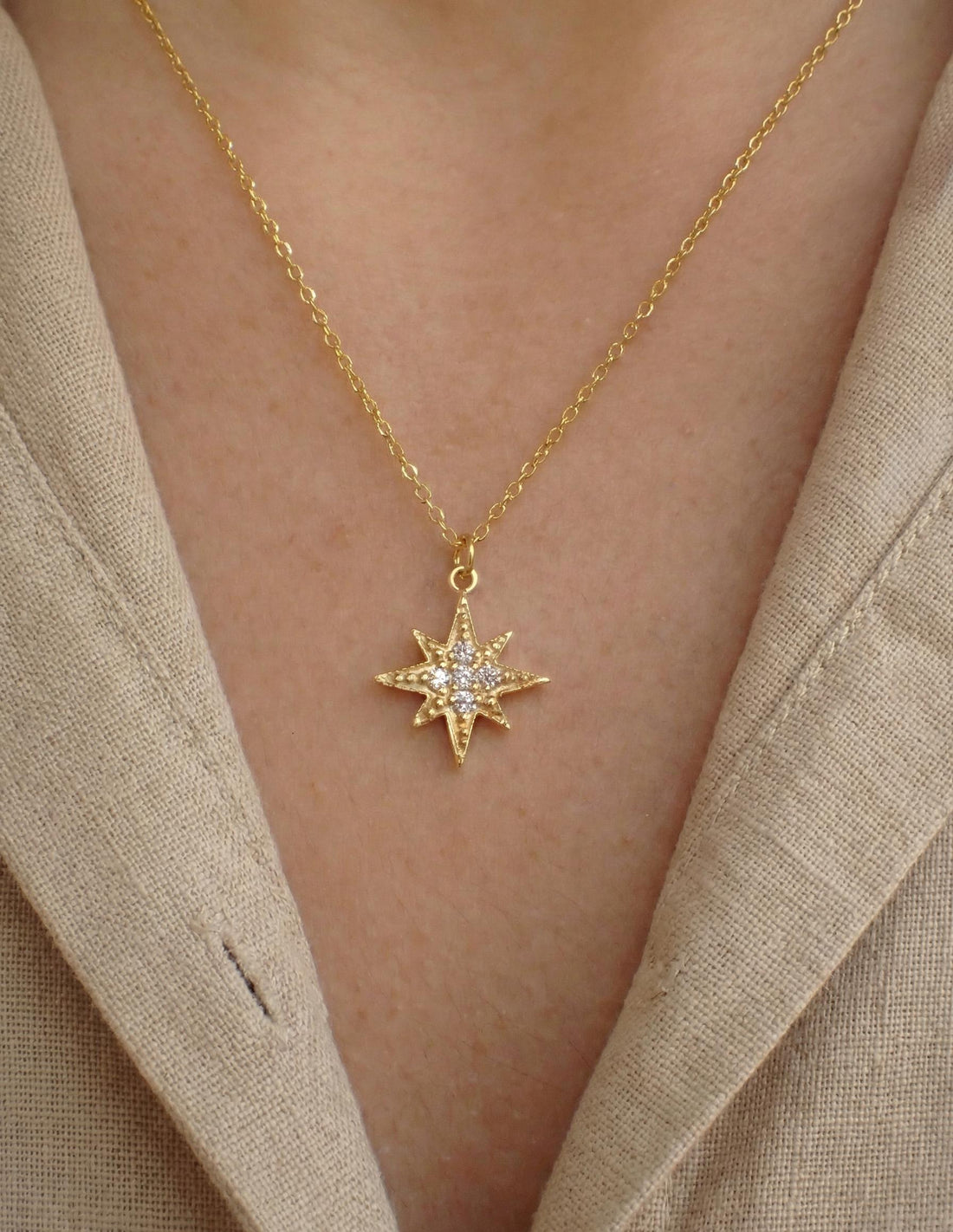 North Star Necklace / North Star Charm / Diamonds Star Necklace / Bridesmaid Gift