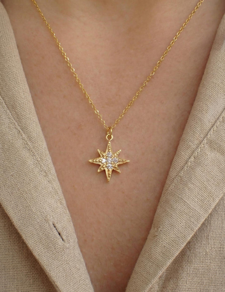 North Star Necklace / North Star Charm / Diamonds Star Necklace / Bridesmaid Gift
