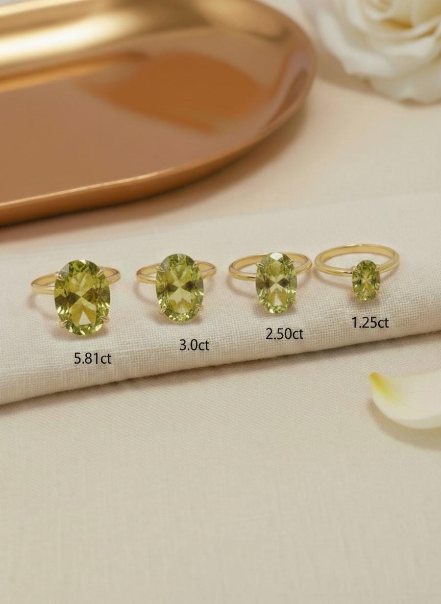 Peridot Engagement Ring Oval Solitaire Ring Minimalist Travel Ring August Birthstone
