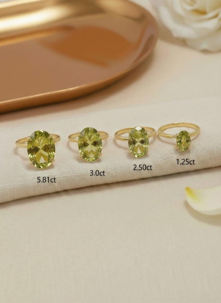 Peridot Engagement Ring Oval Solitaire Ring Minimalist Travel Ring August Birthstone