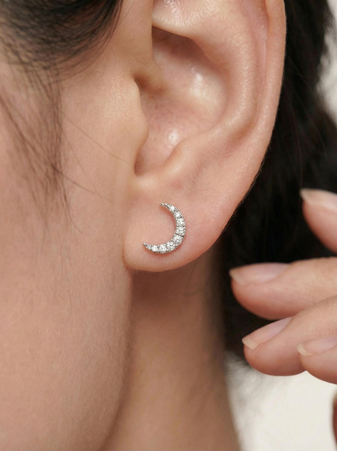 Minimalist Moon Earrings / Moon Stud Earrings / Diamonds Moon Earrings Gift for Her / Diamond Earrings / Holiday Gift for Her