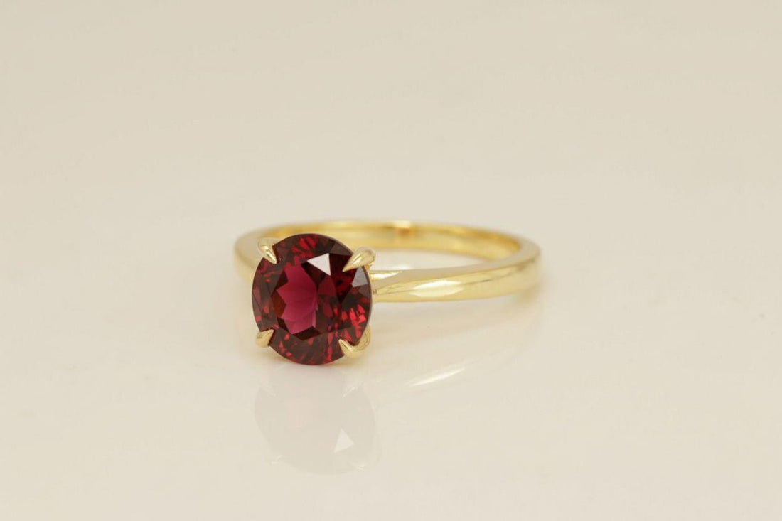 Garnet Solitaire Ring, 8mm Round Engagement Ring, January Birthstone Promise Ring