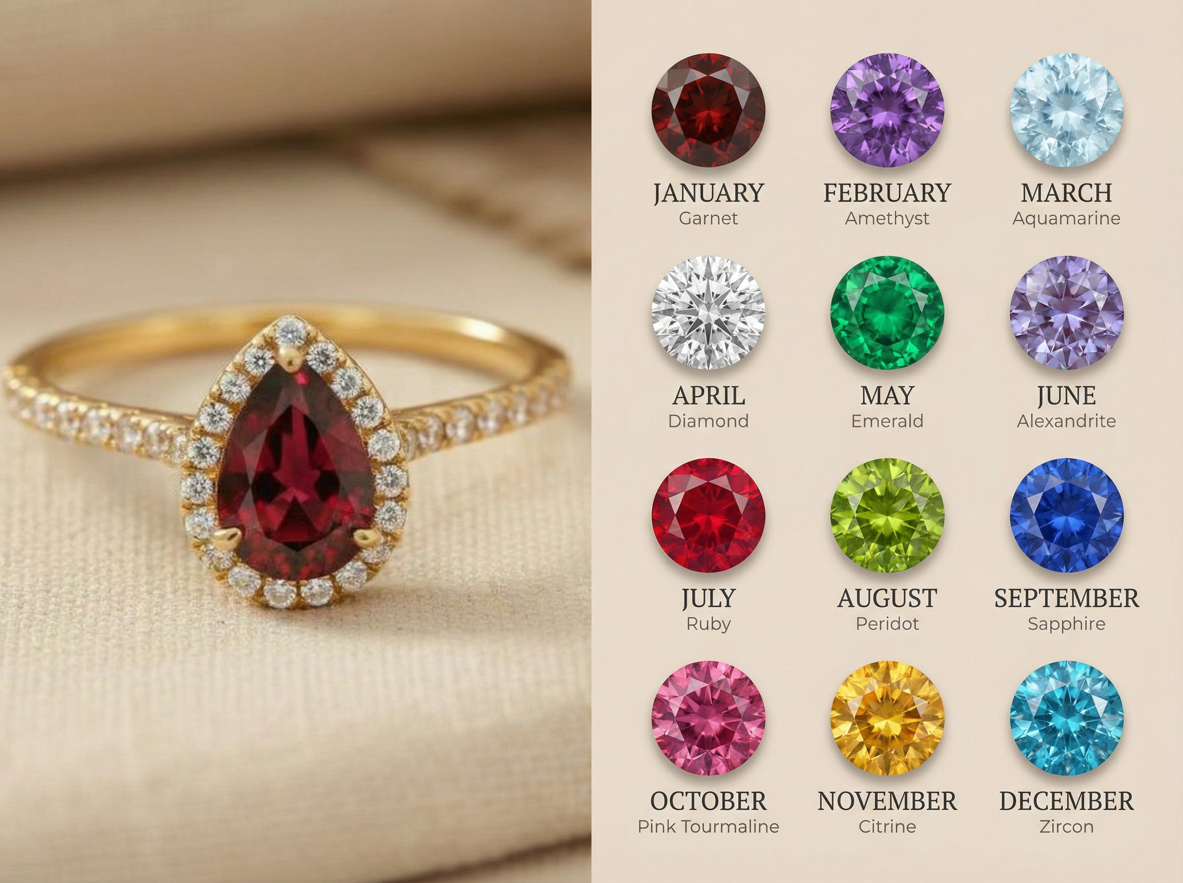 Birthstone Garnet Ring Pear Shaped Halo Engagement Ring Deep Red Gemstone