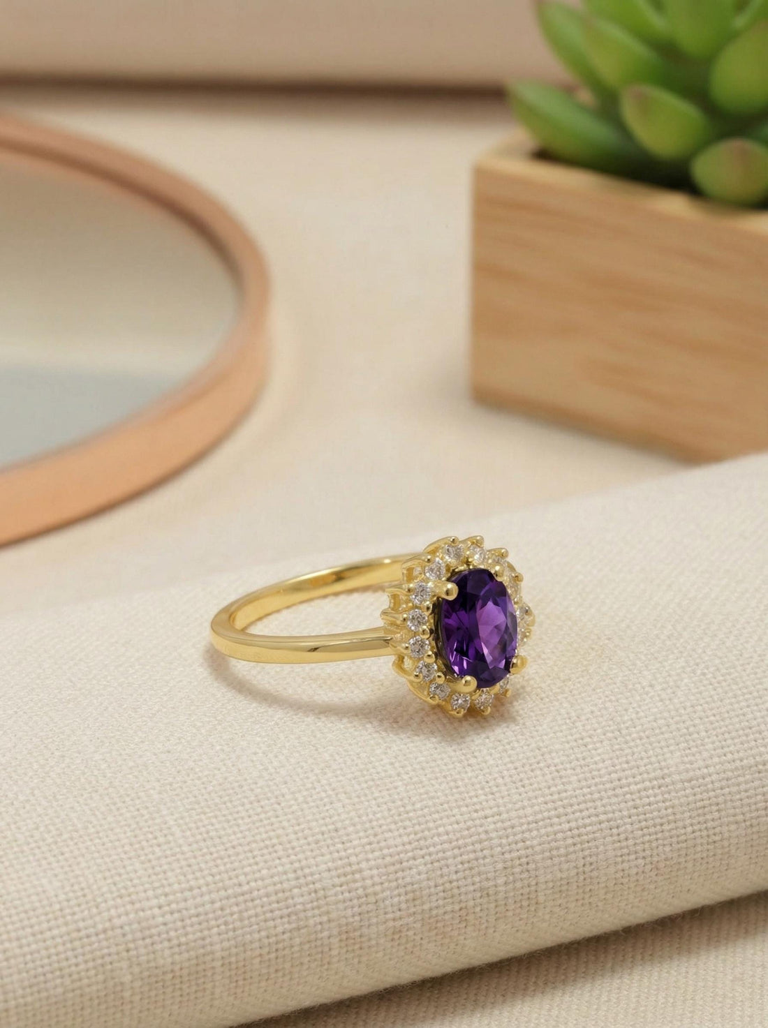 1.25 CT Purple Amethyst Engagement Ring, Amethyst Halo Cluster Oval Ring, February Birthstone Gift, Promise Ring Gift for Women