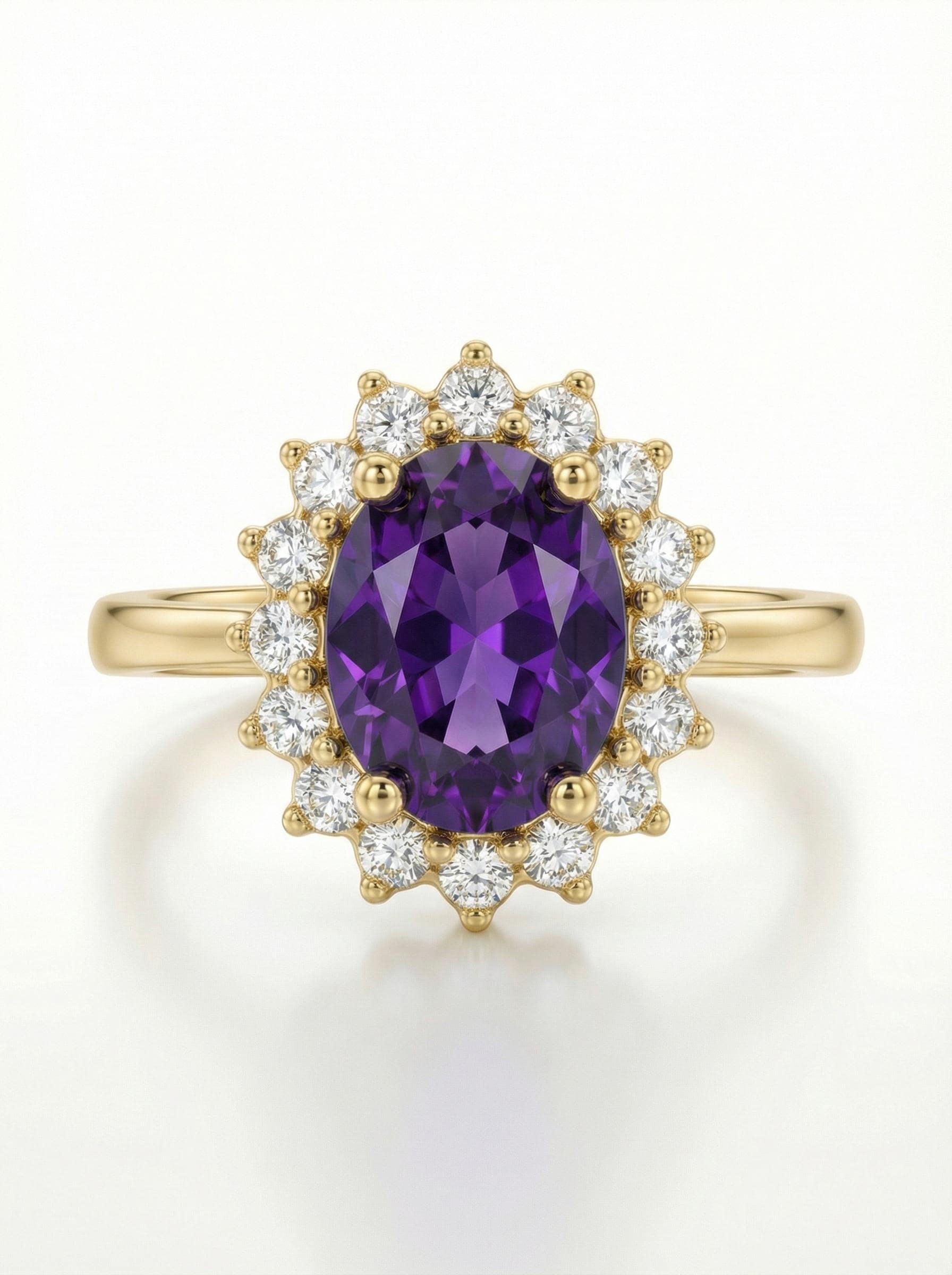1.25 CT Purple Amethyst Engagement Ring, Amethyst Halo Cluster Oval Ring, February Birthstone Gift, Promise Ring Gift for Women