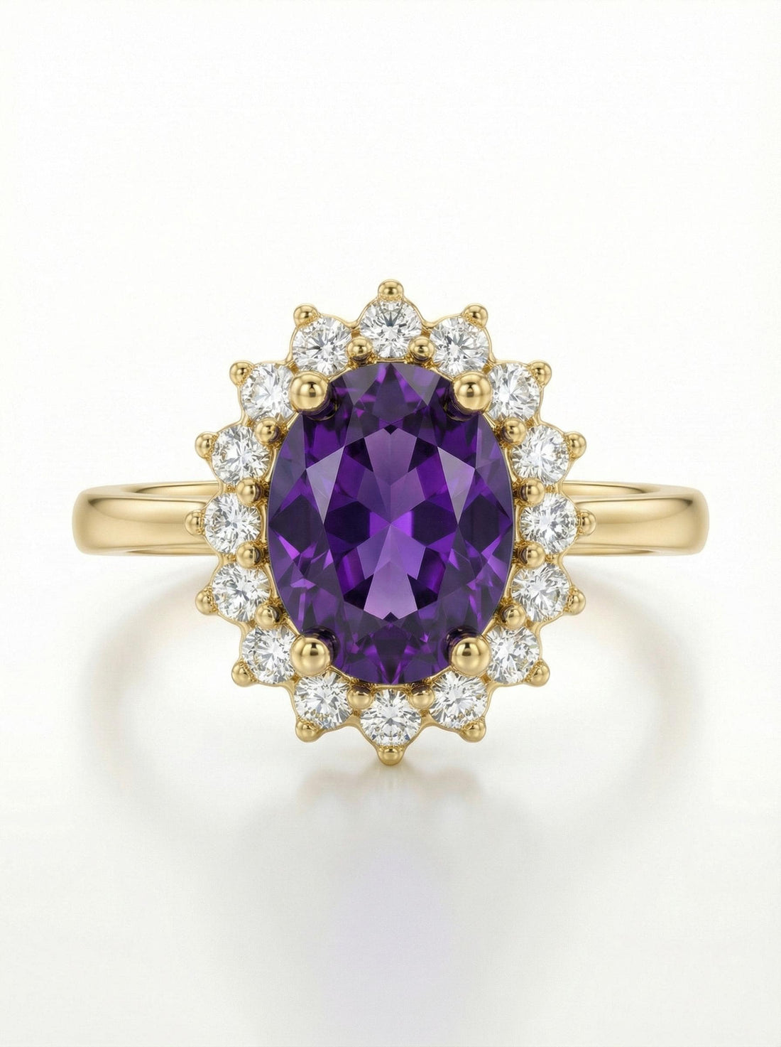 1.25 CT Purple Amethyst Engagement Ring, Amethyst Halo Cluster Oval Ring, February Birthstone Gift, Promise Ring Gift for Women