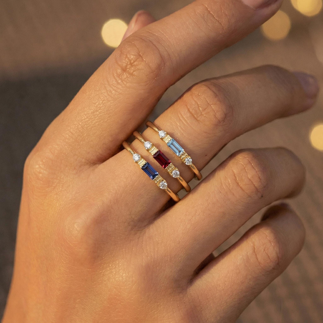 Baguette Sapphire Ring / September Birthstone / Stacking Sapphire and Diamond Ring / Minimalist Ring / In Stock