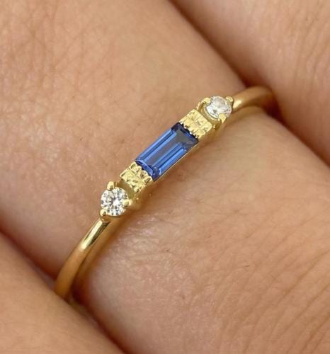Baguette Sapphire Ring / September Birthstone / Stacking Sapphire and Diamond Ring / Minimalist Ring / In Stock