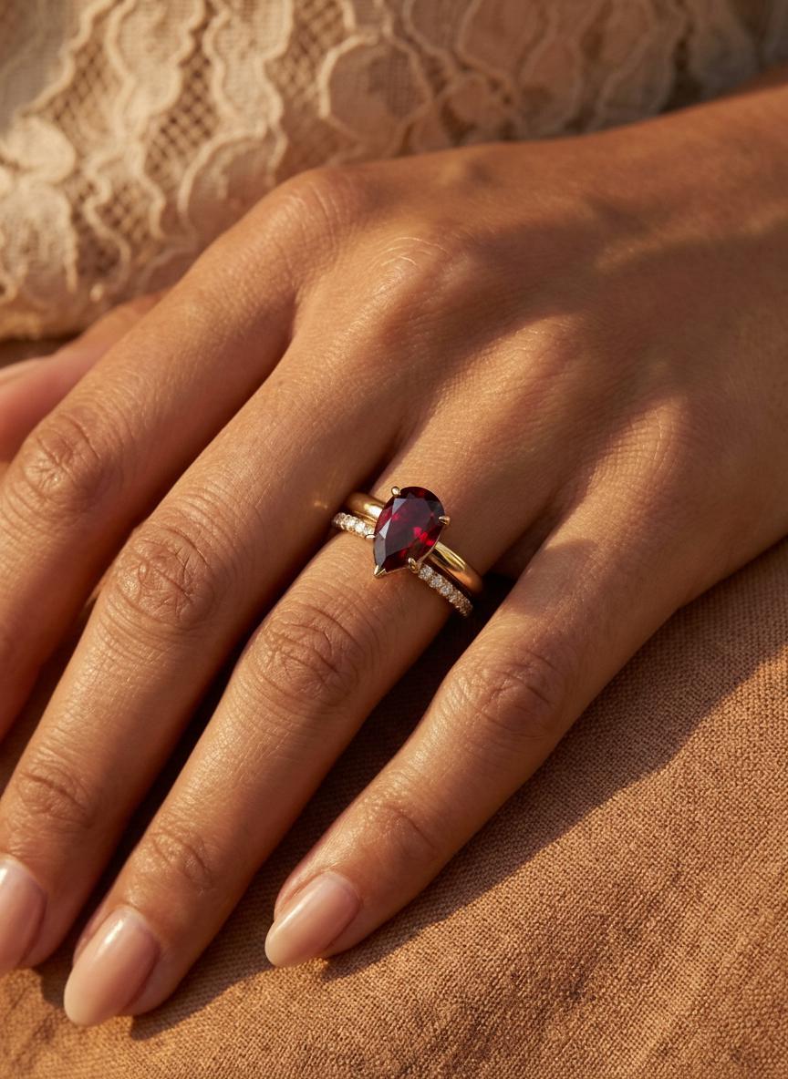Garnet Birthstone  Ring, Pear Cut Solitaire Engagement Ring, January Gemstone, Teardrop Promise Ring