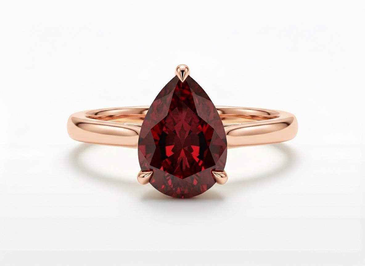 Garnet Birthstone  Ring, Pear Cut Solitaire Engagement Ring, January Gemstone, Teardrop Promise Ring