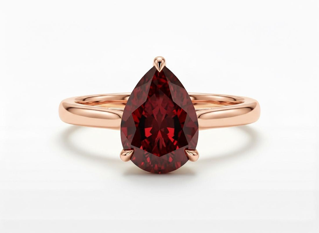 Garnet Birthstone  Ring, Pear Cut Solitaire Engagement Ring, January Gemstone, Teardrop Promise Ring