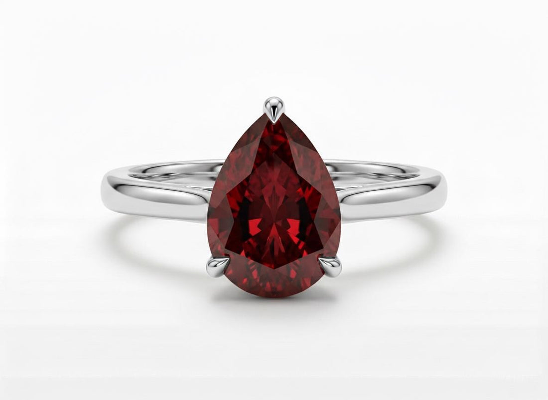 Garnet Birthstone  Ring, Pear Cut Solitaire Engagement Ring, January Gemstone, Teardrop Promise Ring