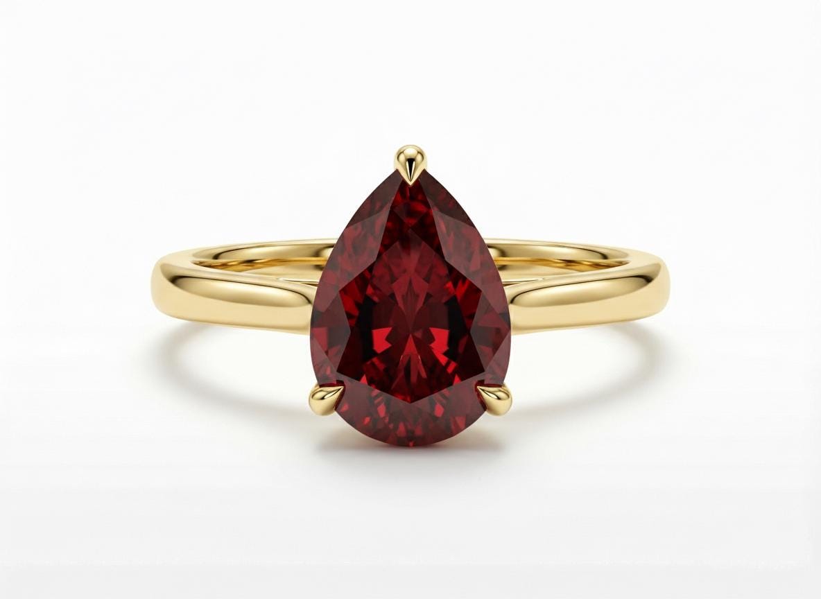 Garnet Birthstone  Ring, Pear Cut Solitaire Engagement Ring, January Gemstone, Teardrop Promise Ring