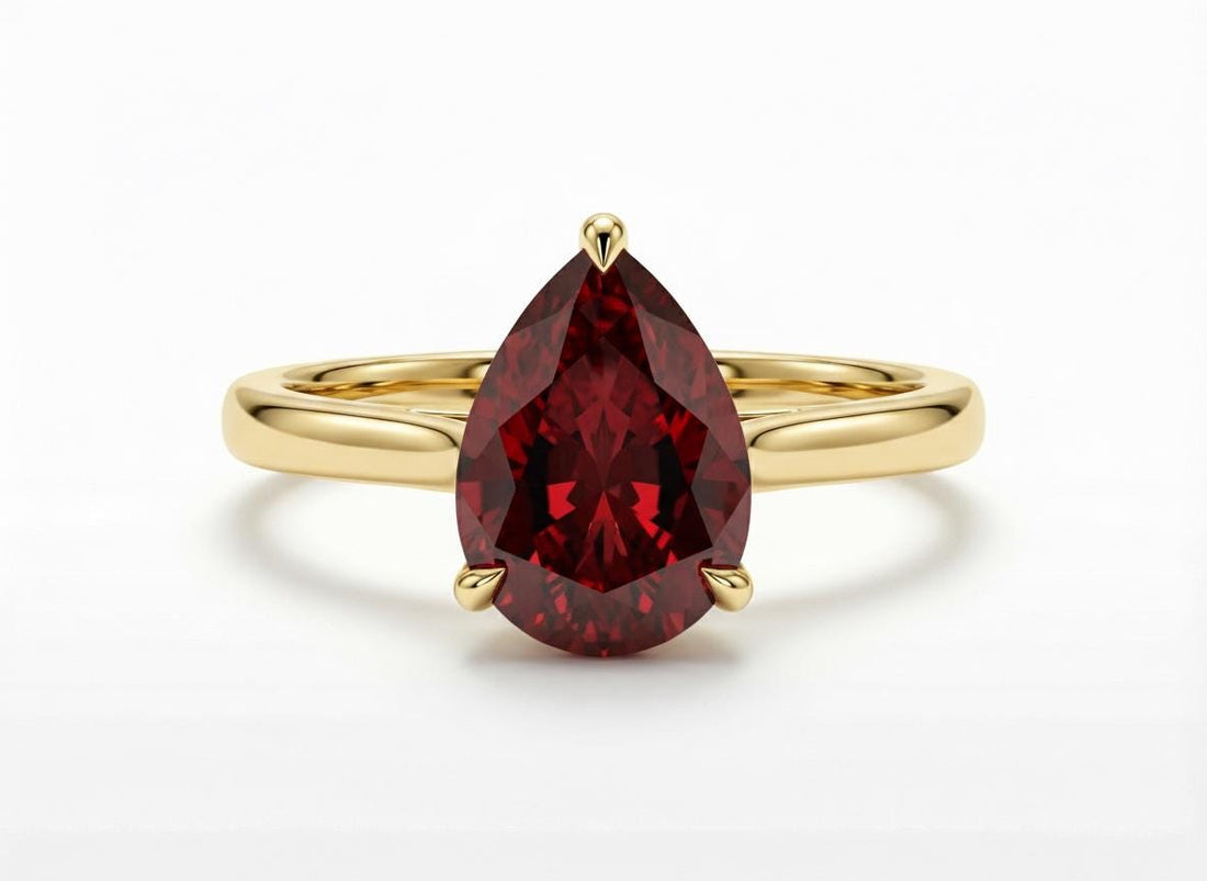 Garnet Birthstone  Ring, Pear Cut Solitaire Engagement Ring, January Gemstone, Teardrop Promise Ring