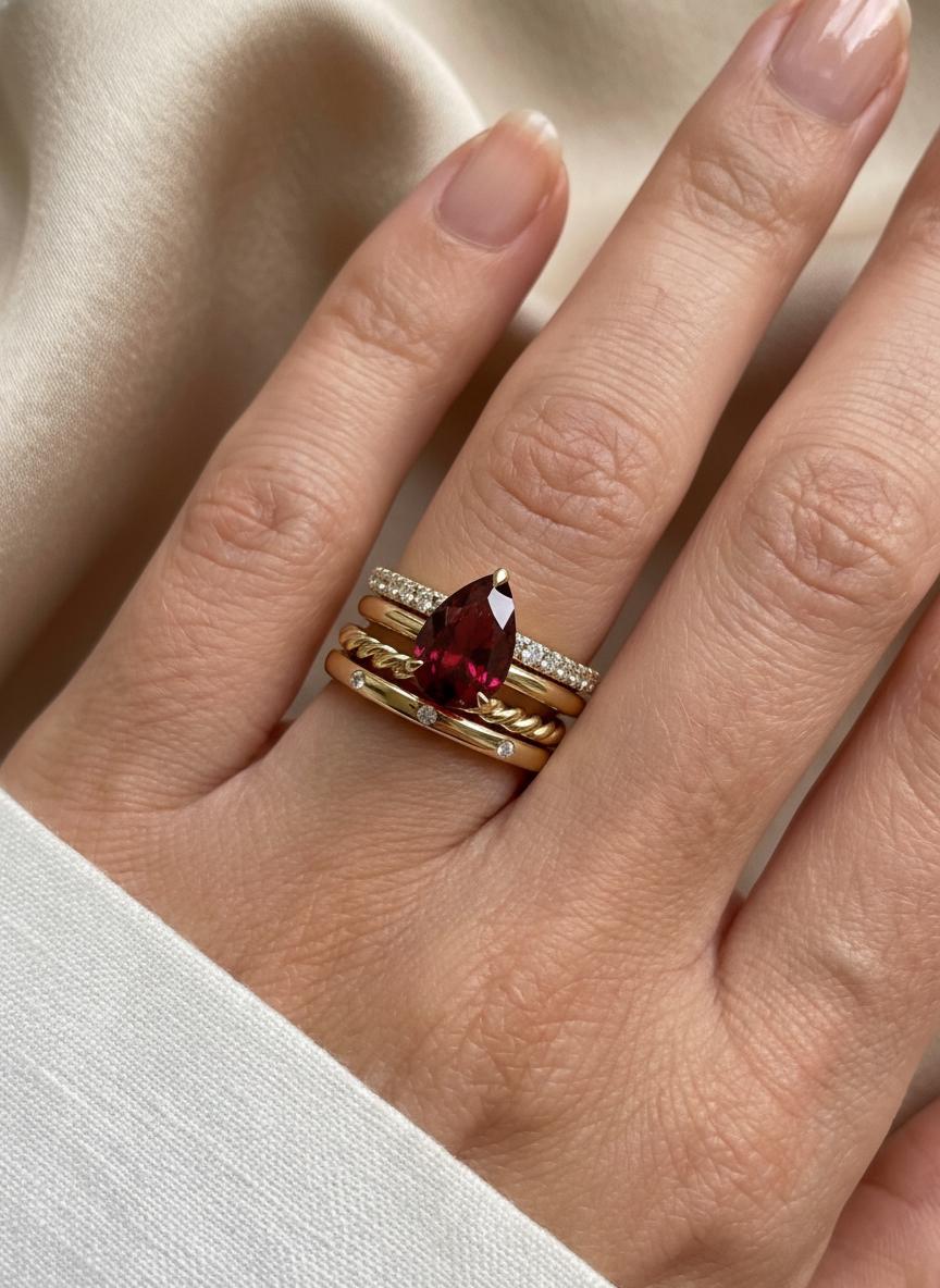 Garnet Birthstone  Ring, Pear Cut Solitaire Engagement Ring, January Gemstone, Teardrop Promise Ring