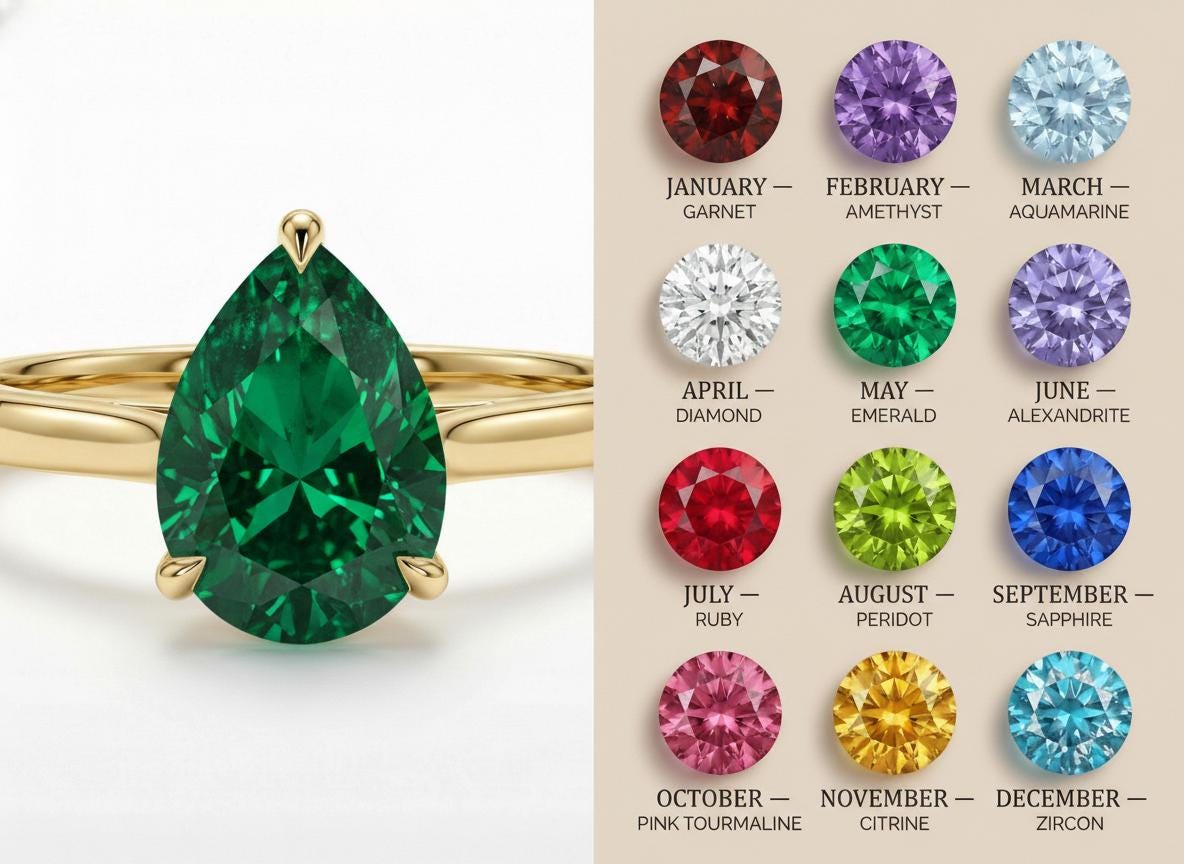 Emerald Birthstone  Ring, Pear Cut Solitaire Engagement Ring, May Gemstone, Teardrop Promise Ring
