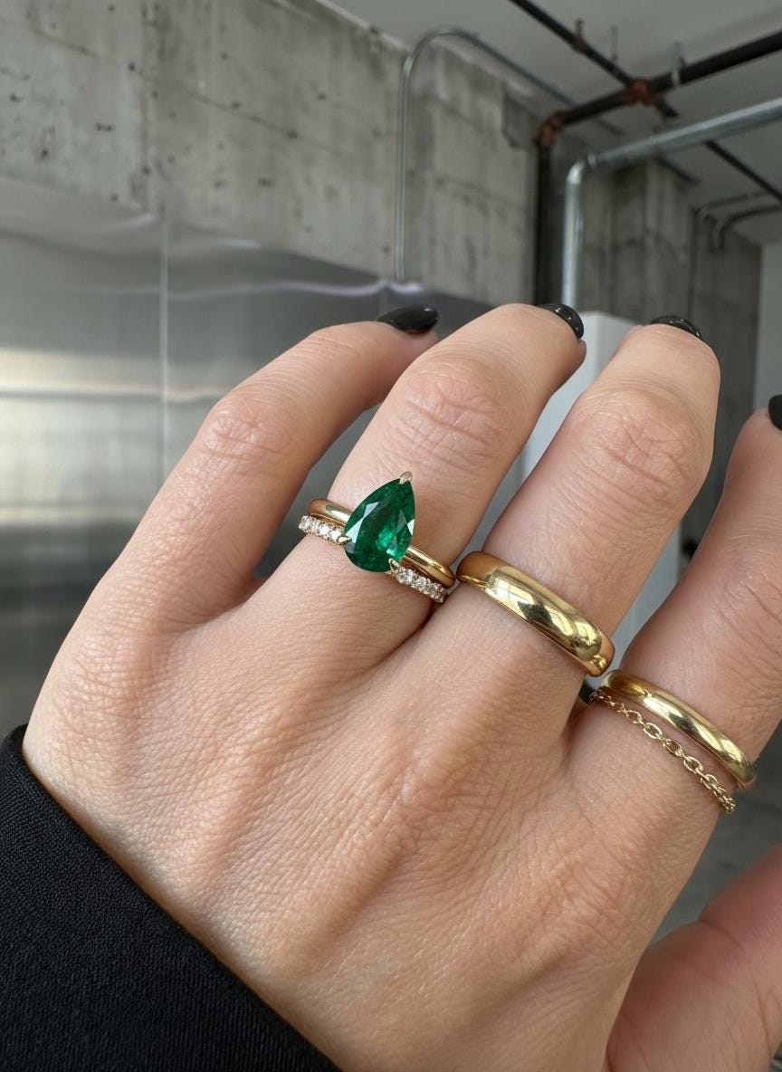 Emerald Birthstone  Ring, Pear Cut Solitaire Engagement Ring, May Gemstone, Teardrop Promise Ring