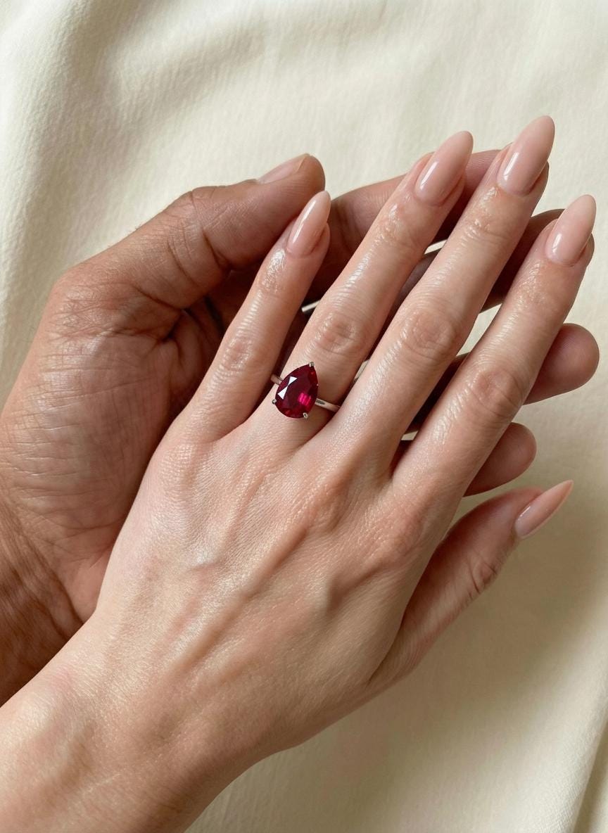 Ruby Birthstone  Ring, Pear Cut Solitaire Engagement Ring, July Gemstone, Teardrop Promise Ring