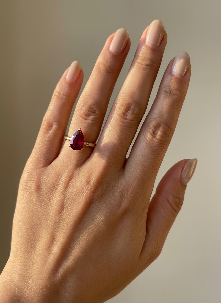 Ruby Birthstone  Ring, Pear Cut Solitaire Engagement Ring, July Gemstone, Teardrop Promise Ring
