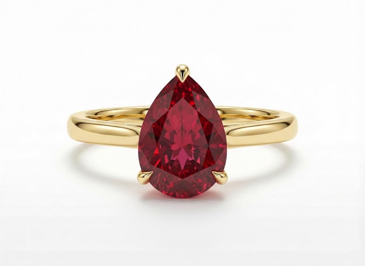 Ruby Birthstone  Ring, Pear Cut Solitaire Engagement Ring, July Gemstone, Teardrop Promise Ring
