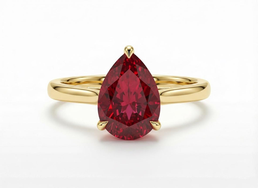 Ruby Birthstone  Ring, Pear Cut Solitaire Engagement Ring, July Gemstone, Teardrop Promise Ring