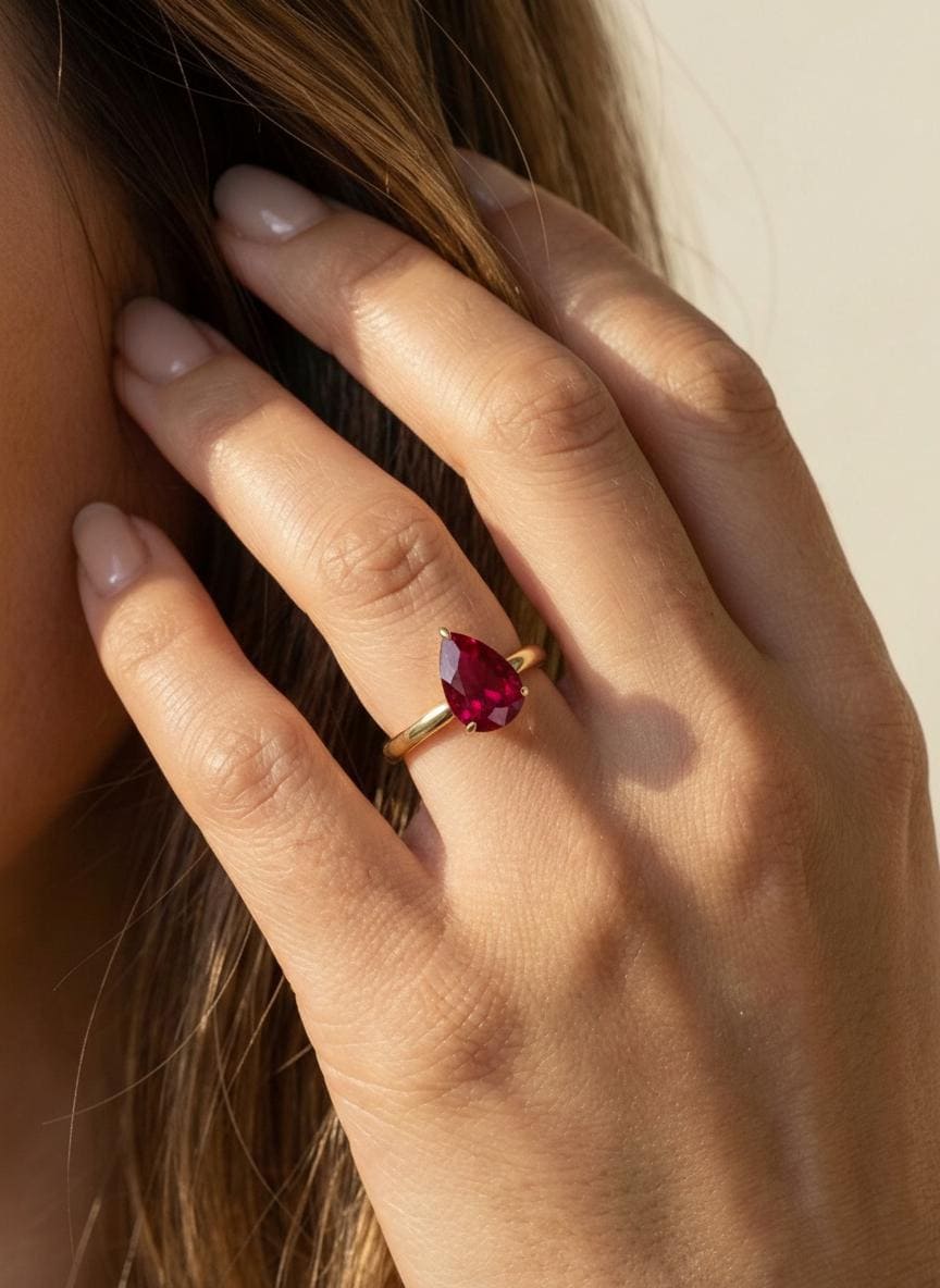 Ruby Birthstone  Ring, Pear Cut Solitaire Engagement Ring, July Gemstone, Teardrop Promise Ring