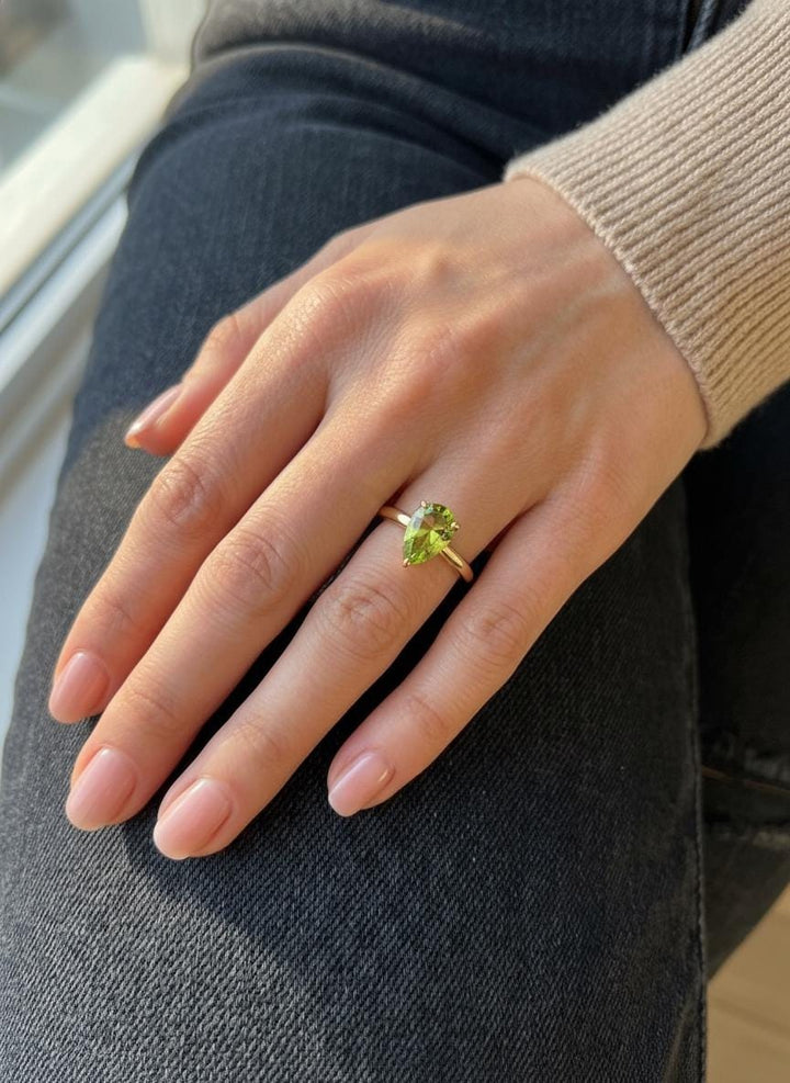 Peridot Birthstone  Ring, Pear Cut Solitaire Engagement Ring, August Gemstone, Teardrop Promise Ring
