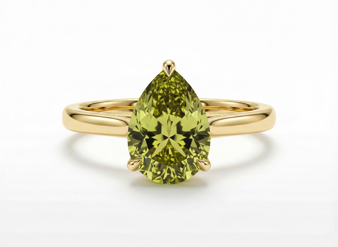 Peridot Birthstone  Ring, Pear Cut Solitaire Engagement Ring, August Gemstone, Teardrop Promise Ring