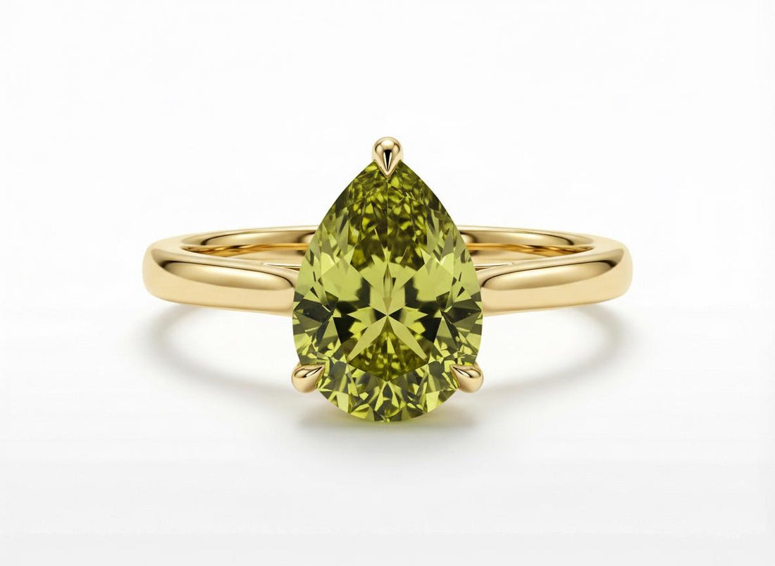 Peridot Birthstone  Ring, Pear Cut Solitaire Engagement Ring, August Gemstone, Teardrop Promise Ring