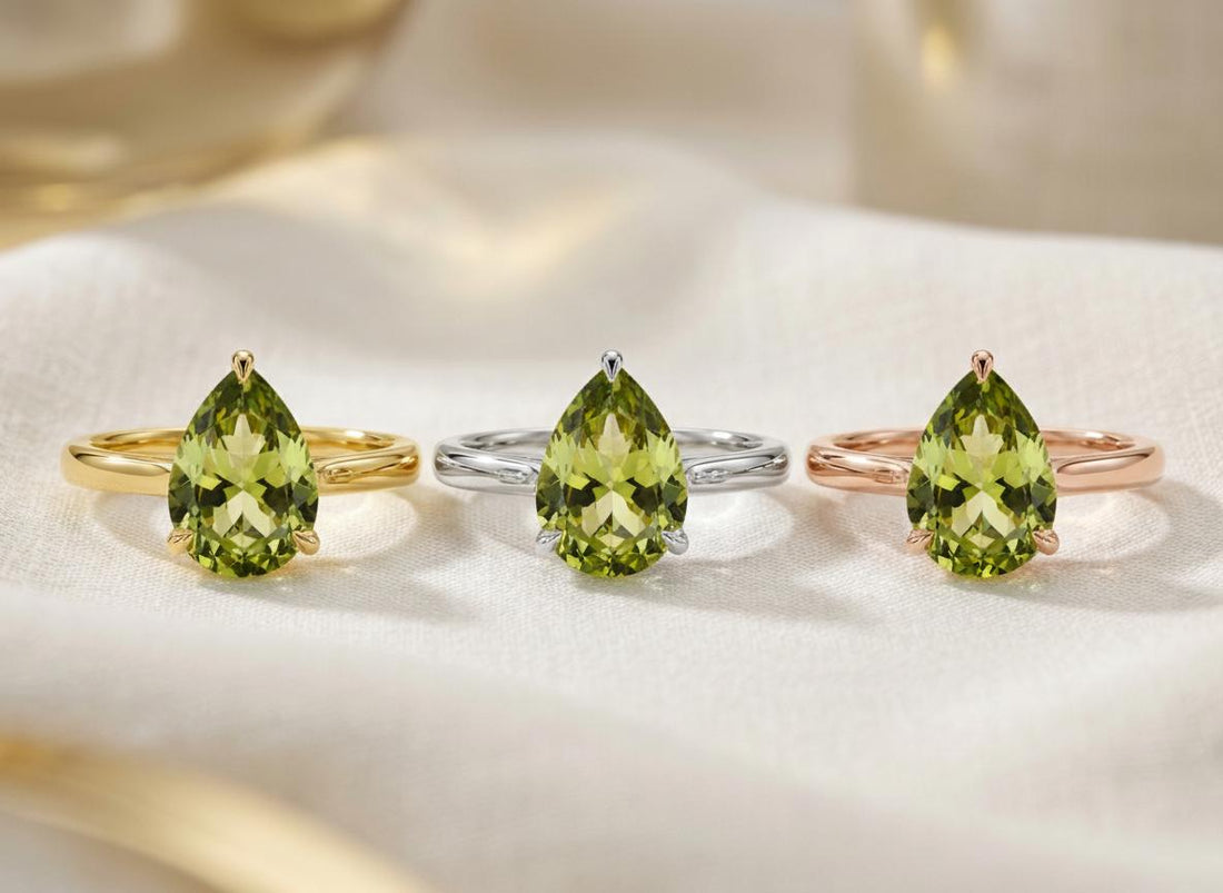 Peridot Birthstone  Ring, Pear Cut Solitaire Engagement Ring, August Gemstone, Teardrop Promise Ring