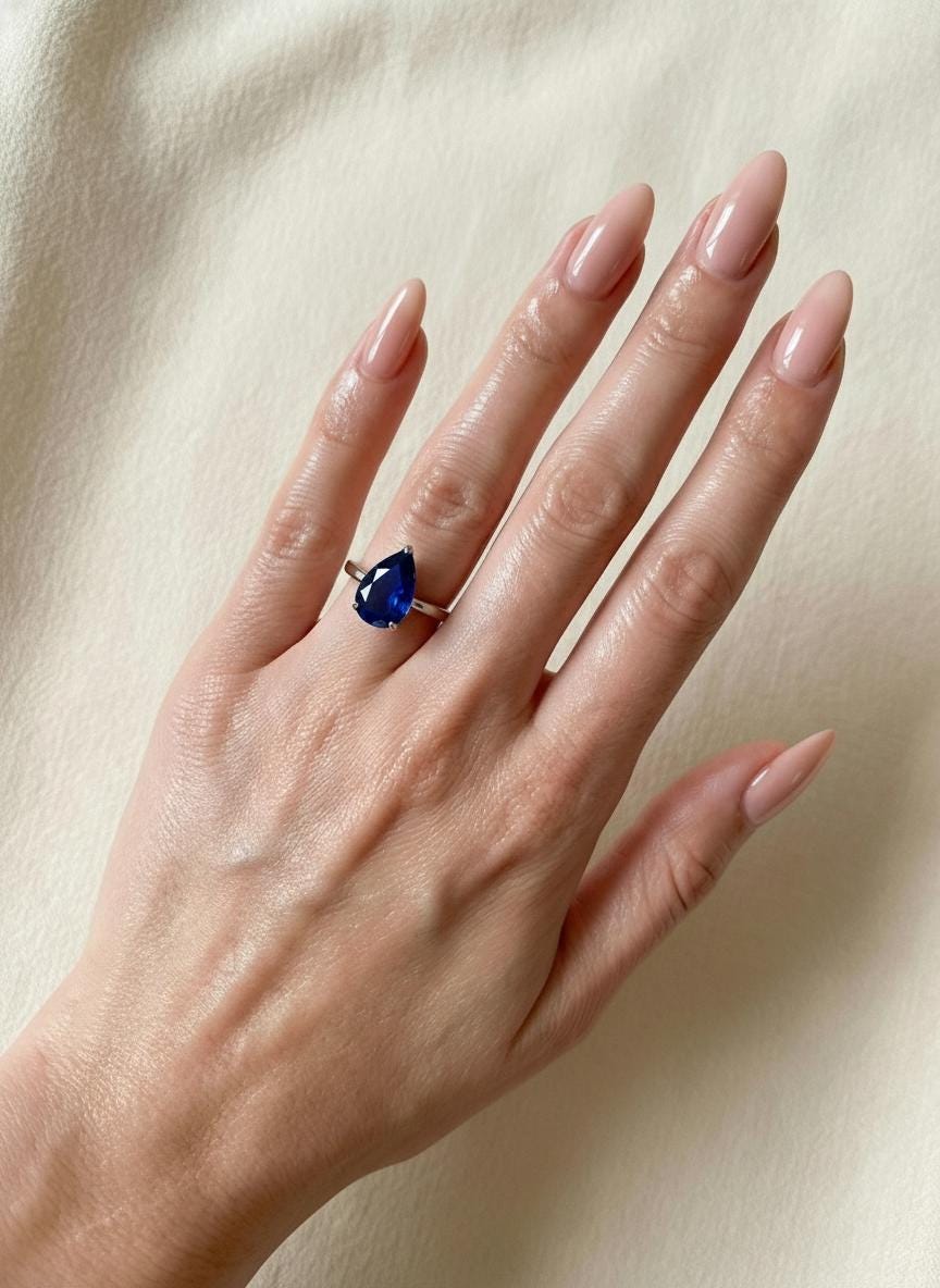 Sapphire Birthstone  Ring, Pear Cut Solitaire Engagement Ring, September Gemstone, Teardrop Promise Ring