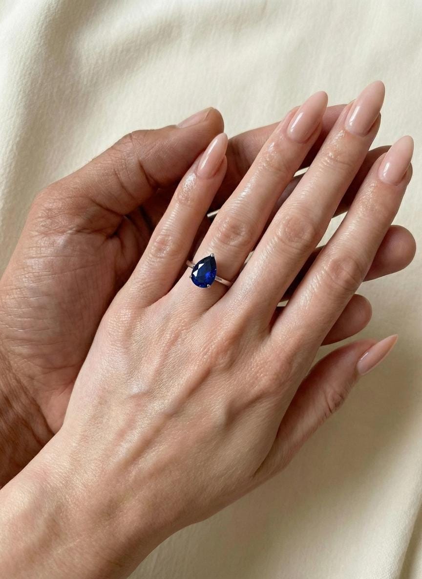 Sapphire Birthstone  Ring, Pear Cut Solitaire Engagement Ring, September Gemstone, Teardrop Promise Ring