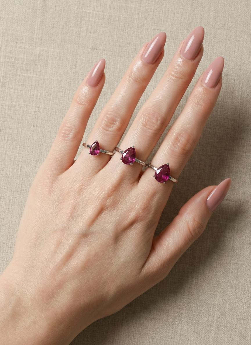 Pink Tourmaline Birthstone  Ring, Pear Cut Solitaire Engagement Ring, October Gemstone, Teardrop Promise Ring