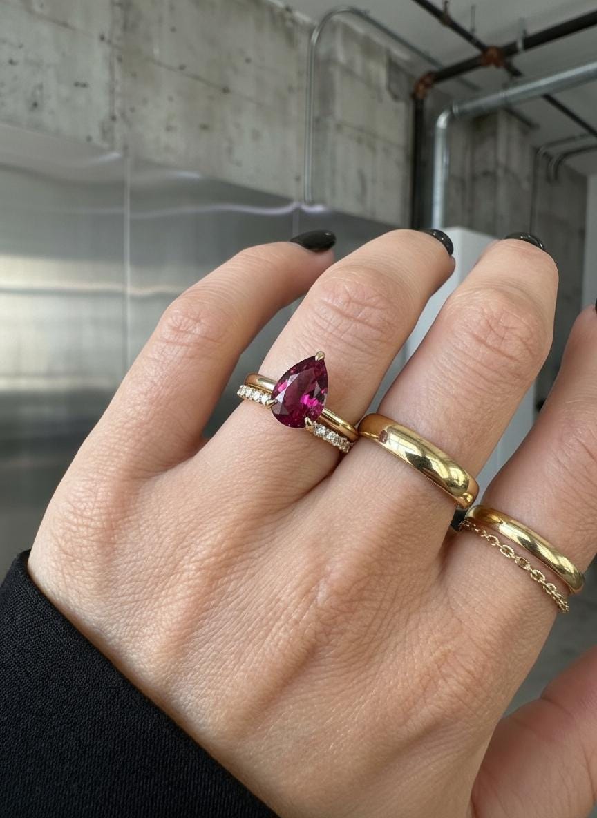 Pink Tourmaline Birthstone  Ring, Pear Cut Solitaire Engagement Ring, October Gemstone, Teardrop Promise Ring