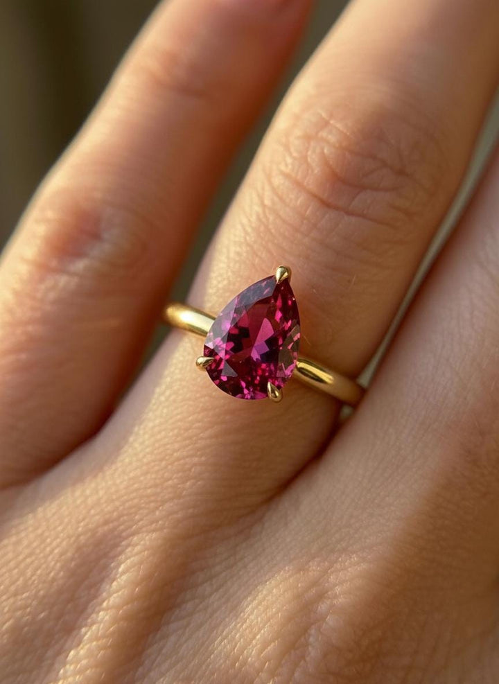 Pink Tourmaline Birthstone  Ring, Pear Cut Solitaire Engagement Ring, October Gemstone, Teardrop Promise Ring