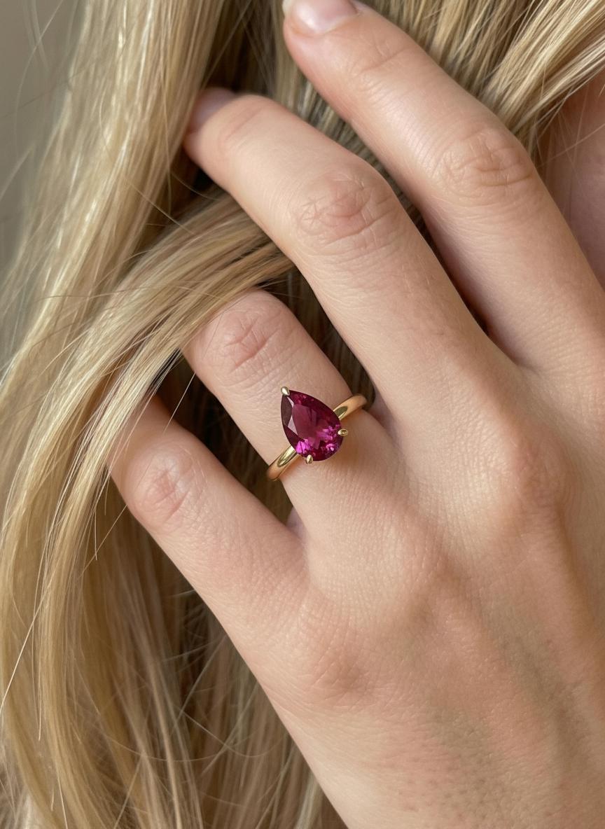 Pink Tourmaline Birthstone  Ring, Pear Cut Solitaire Engagement Ring, October Gemstone, Teardrop Promise Ring