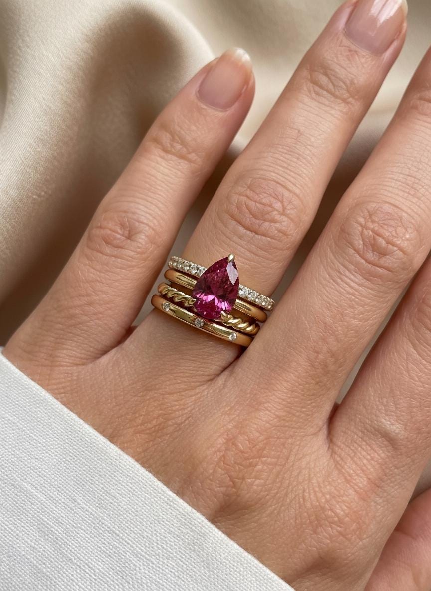 Pink Tourmaline Birthstone  Ring, Pear Cut Solitaire Engagement Ring, October Gemstone, Teardrop Promise Ring