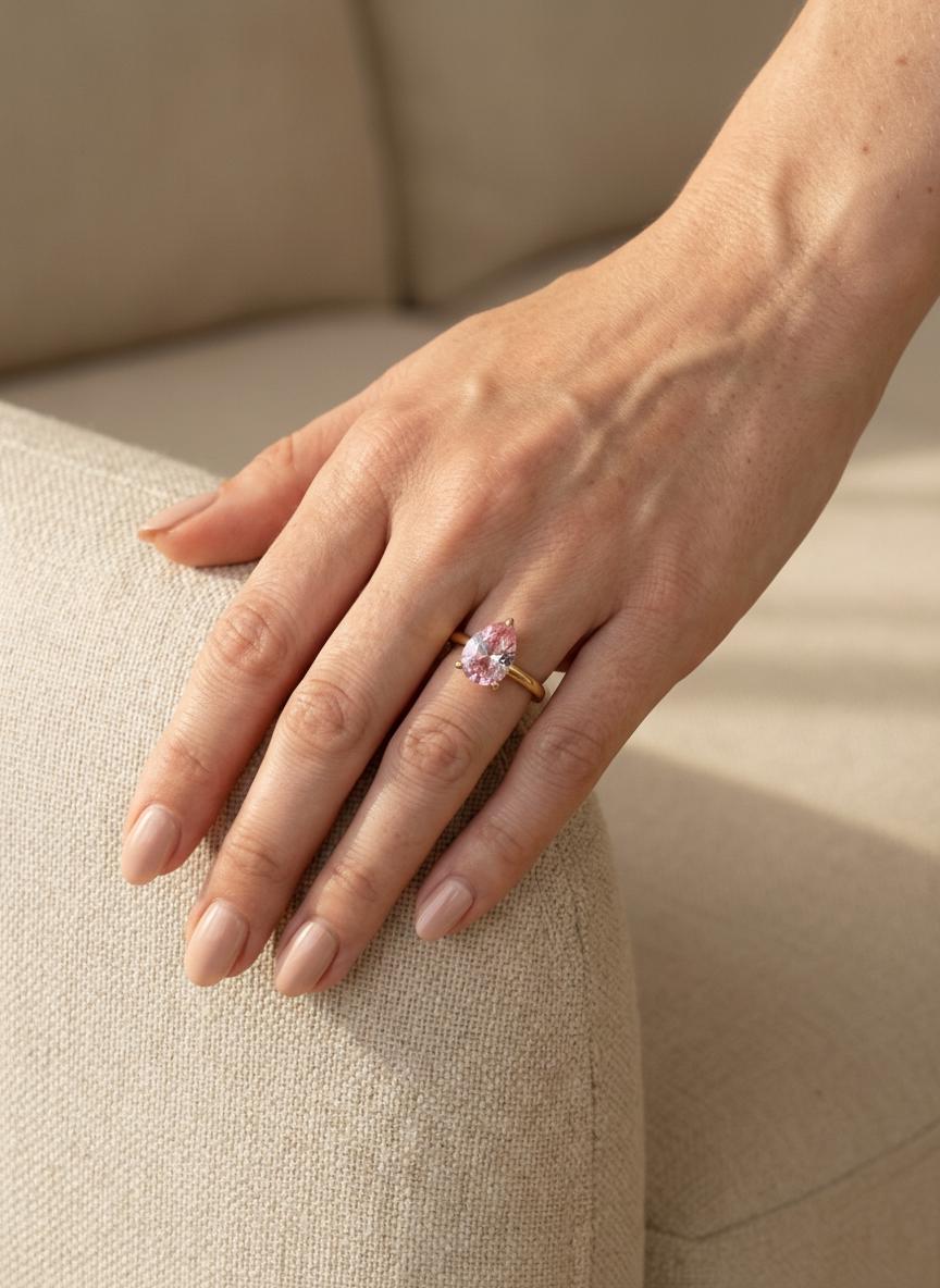 Pink Sapphire Birthstone  Ring, Pear Cut Solitaire Engagement Ring, September Gemstone, Teardrop Promise Ring